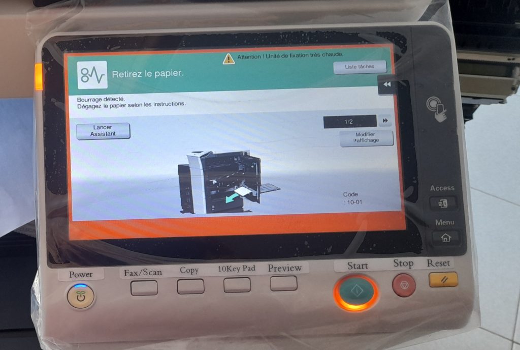 Troubleshooting Konica Minolta bizhub 654 Jam Codes 10-01, 10-02